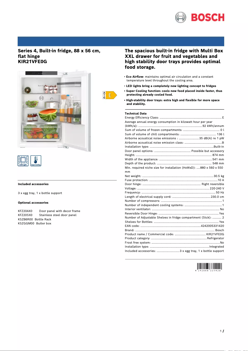 Image de la première page du manuel de l'appareil Serie 4 KIR21VFE0G