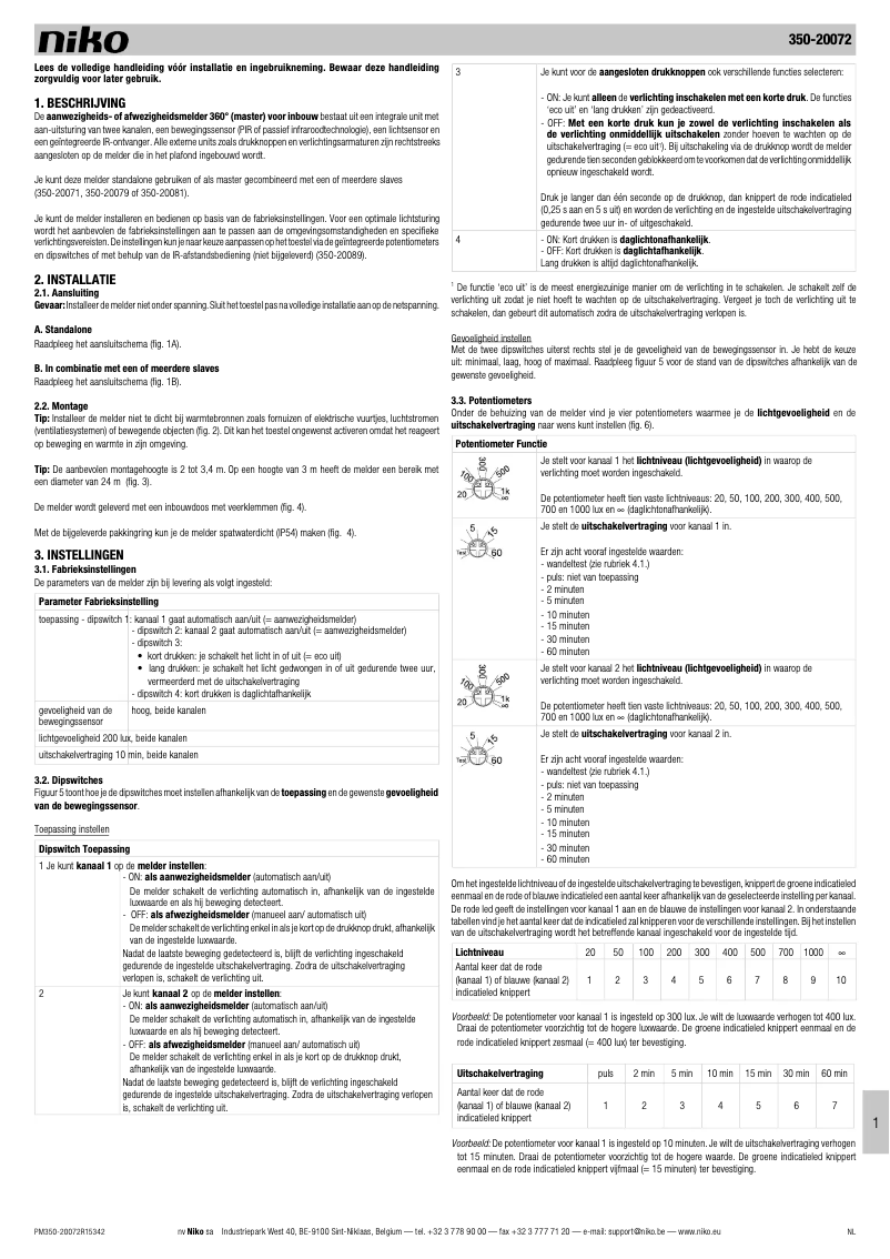 Page 1 de la notice Manuel utilisateur Niko 350-20072