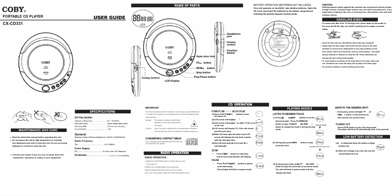 Page n°1 - Manuel utilisateur Coby CX-CD331