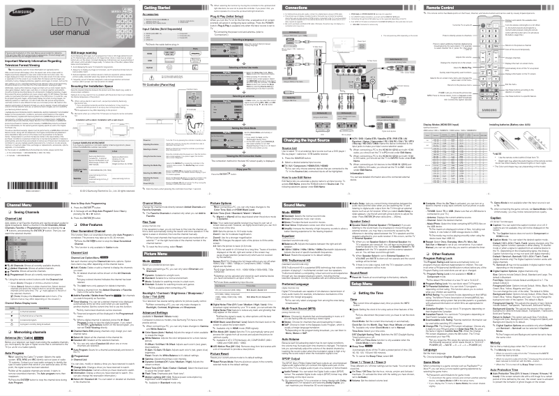 Page 1 de la notice Manuel utilisateur Samsung UN50EH5000