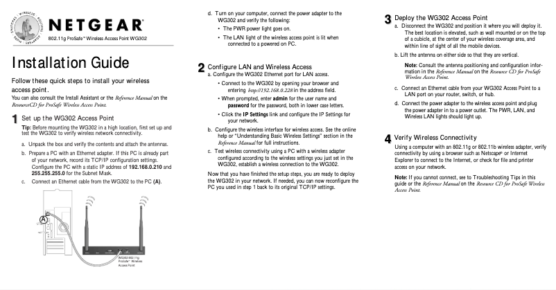 Page 1 de la notice Guide d'installation Netgear WG302v2