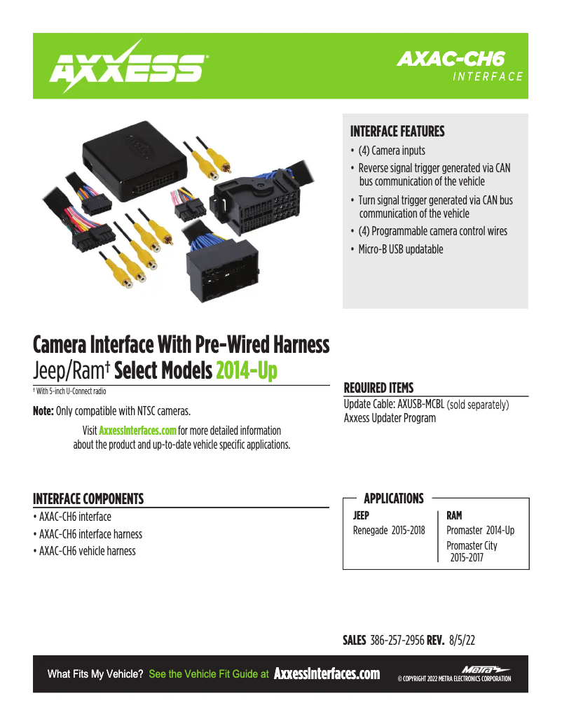 Page 1 de la notice Fiche technique AXESS AXAC-CH6