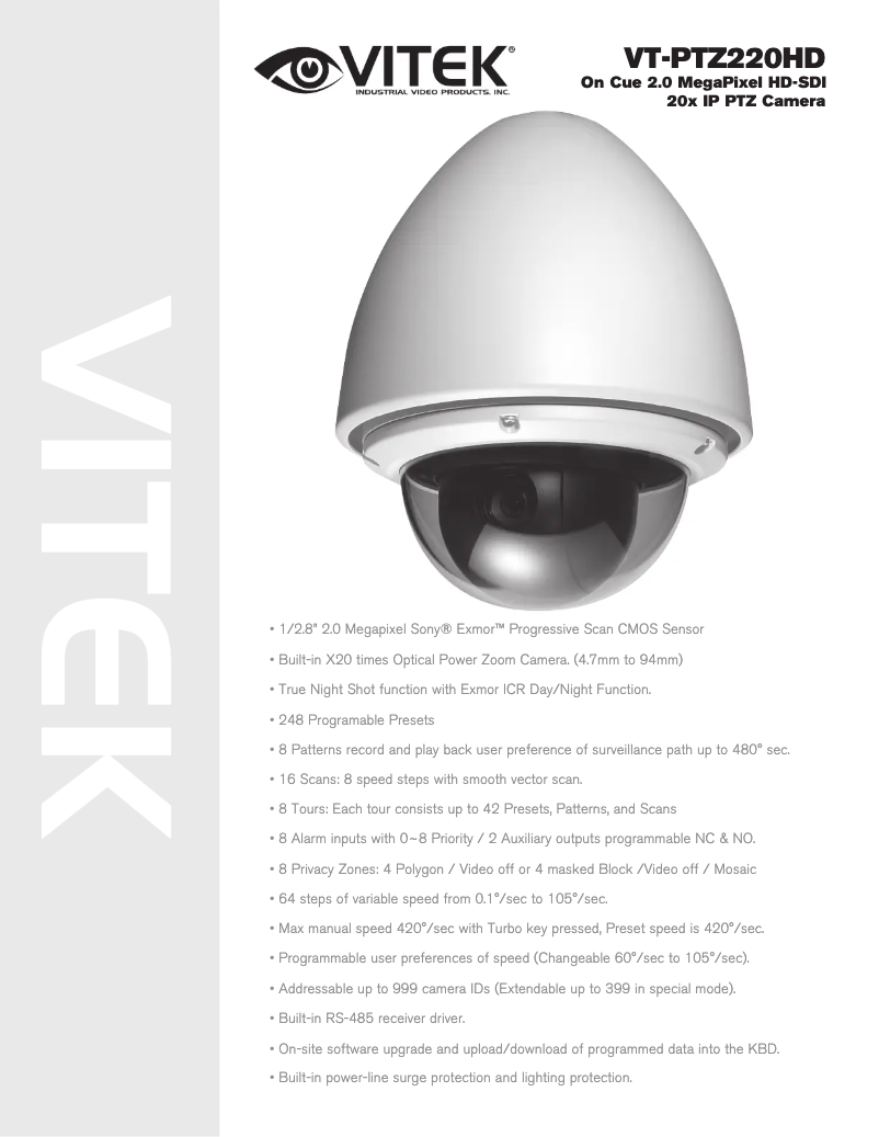 Page n°1 - Manuel utilisateur Vitek VT-PTZ220HD