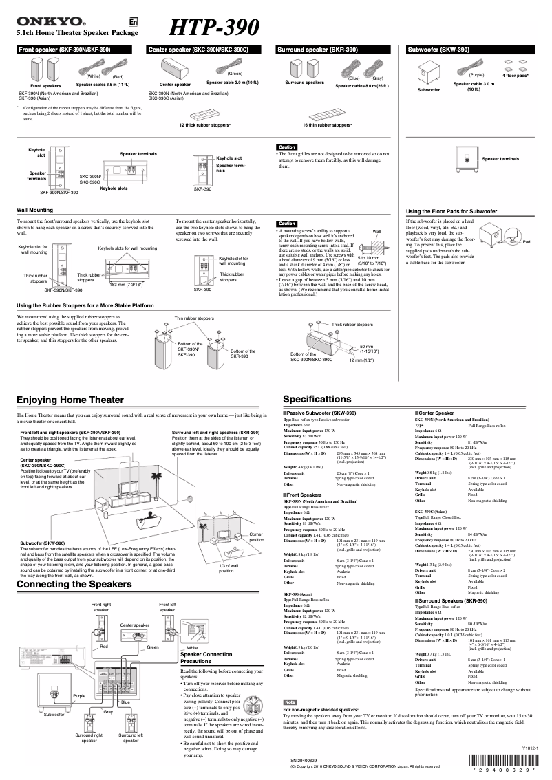 Page 1 de la notice Manuel utilisateur Onkyo HTP-390