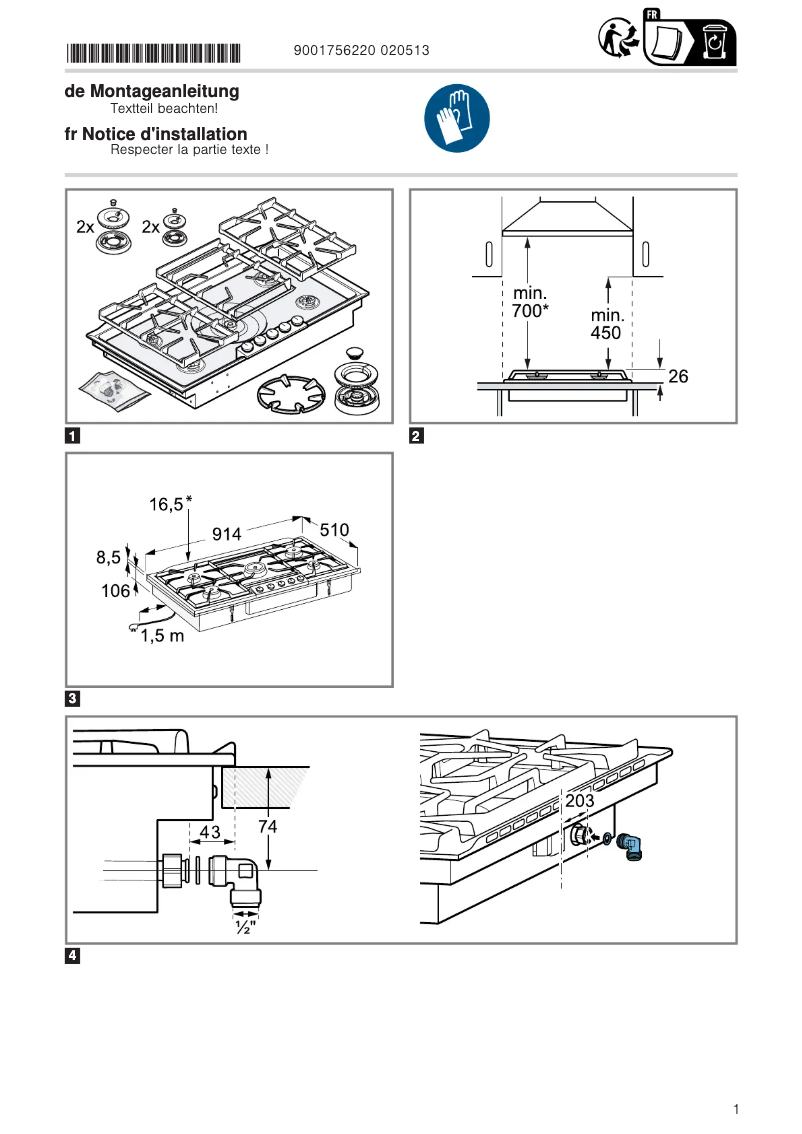 Page 1 de la notice Guide d'installation Gaggenau VG295250DE
