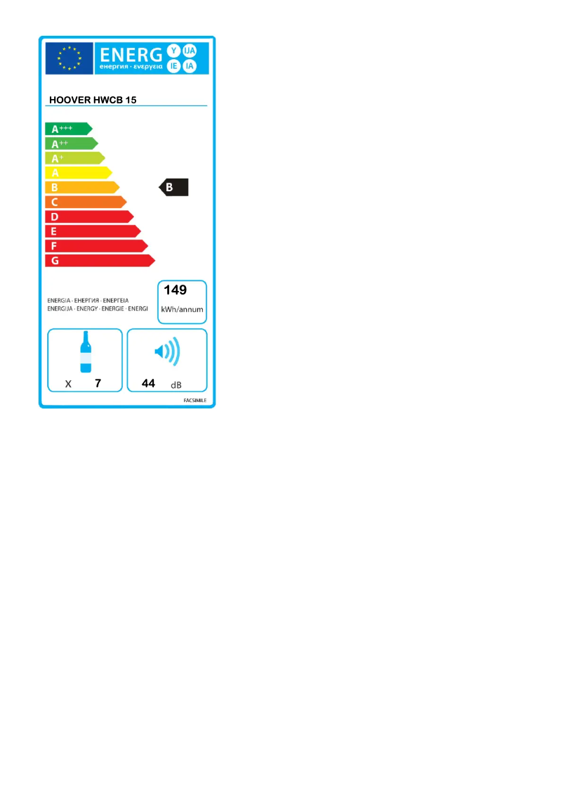 Page 1 de la notice Label énergétique Hoover HWCB 15