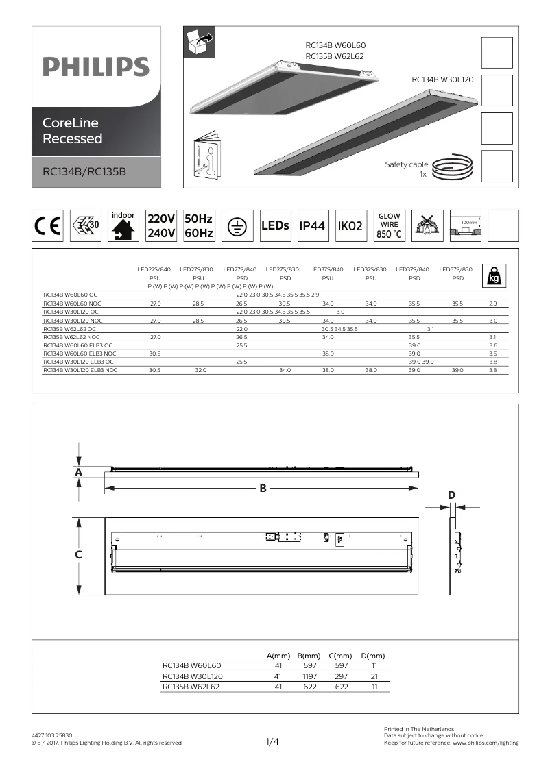 Page n°1 - Manuel utilisateur Philips RC134B LED27S/830 PSU W60L60 NOC