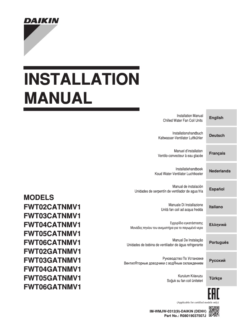 Page n°1 - Guide d'installation Daikin FWT02CATNMV1