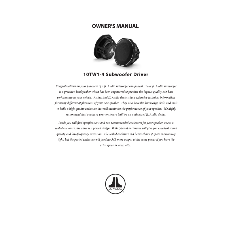 Page n°1 - Manuel utilisateur JL Audio 10TW1