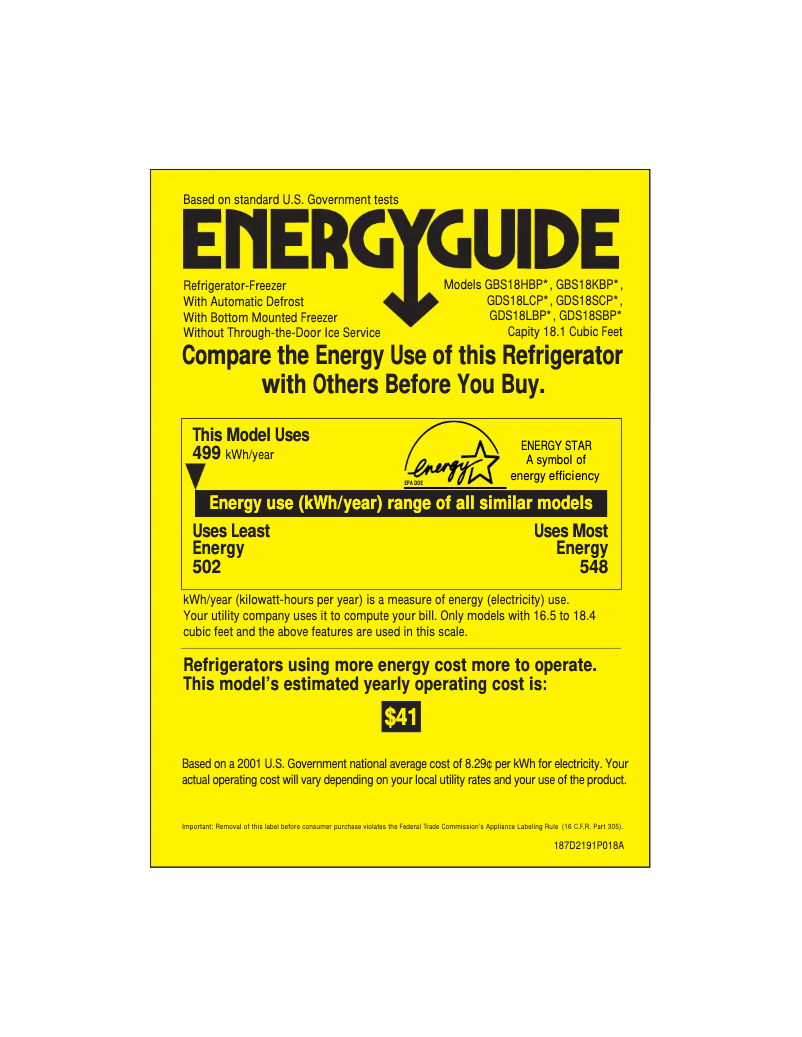 Página 1 del manual Etiqueta energética GE GDS18LBPBB