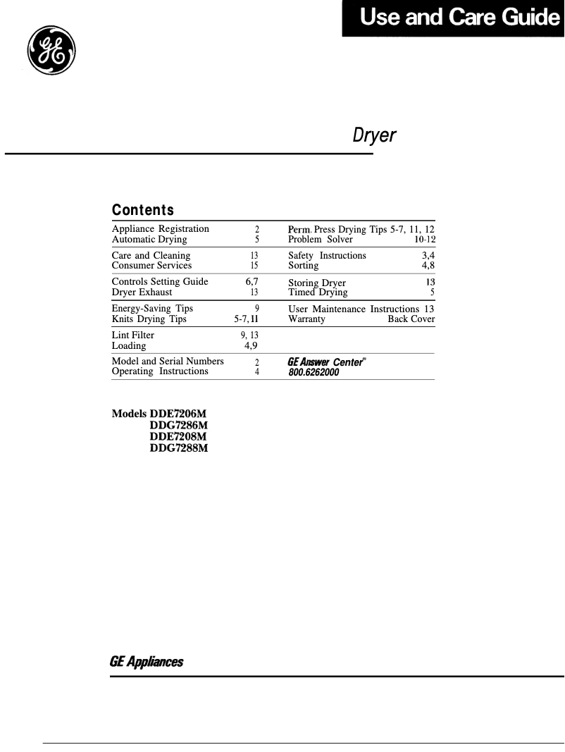 Page 1 de la notice Manuel utilisateur GE DDE7208M