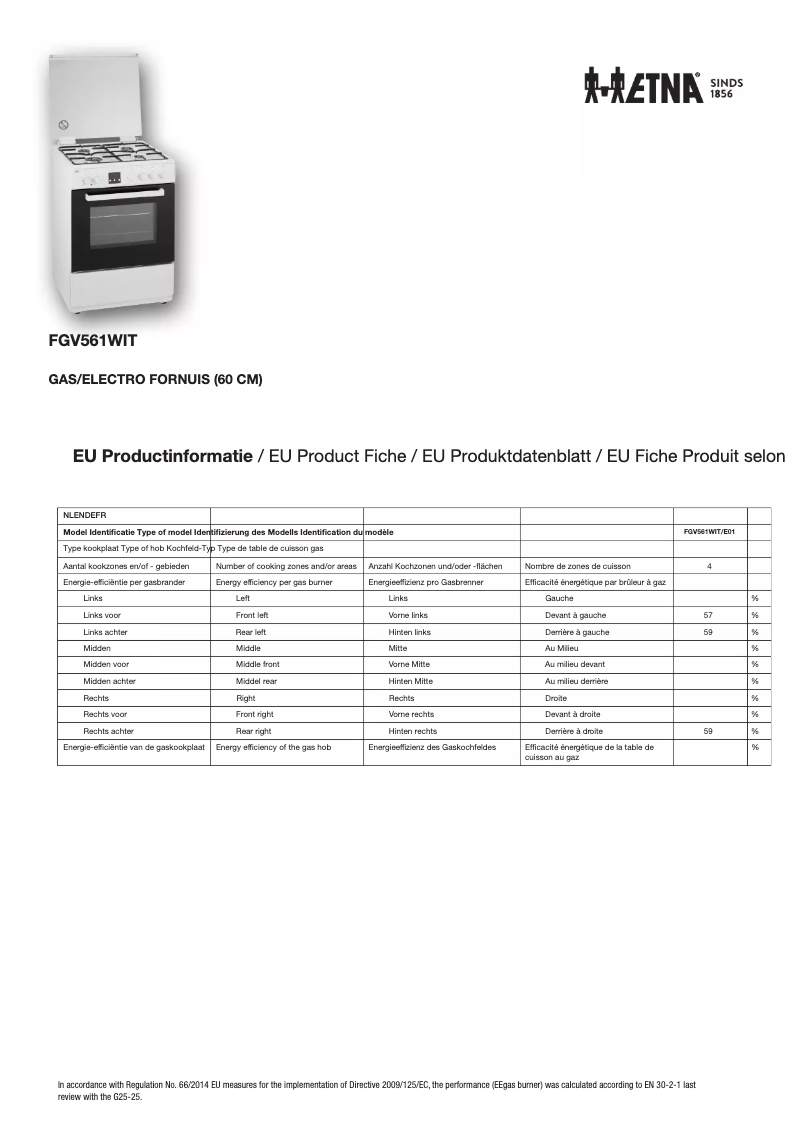 Page n°1 - Fiche technique Etna FGV561WIT