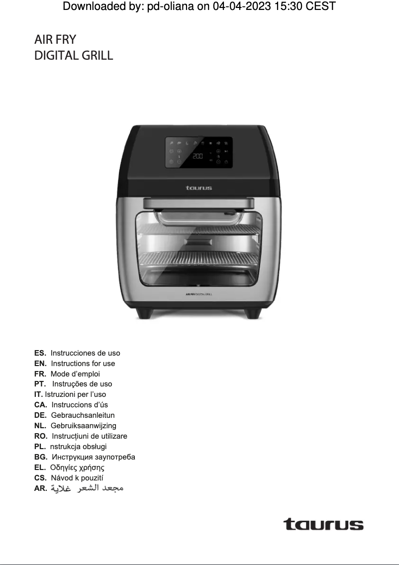 Image de la première page du manuel de l'appareil Air Fry Digital Grill