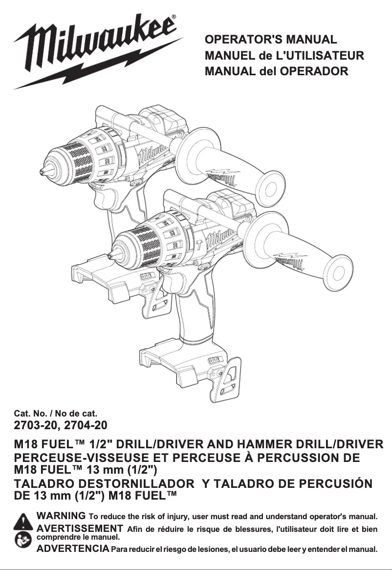 Page 1 de la notice Manuel utilisateur Milwaukee M18 Fuel 2703-22