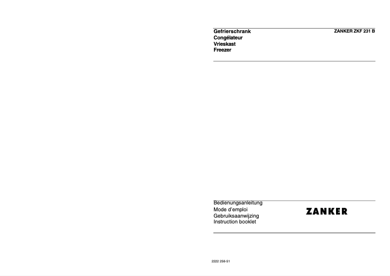 Page n°1 - Manuel utilisateur Zanker ZFK231B