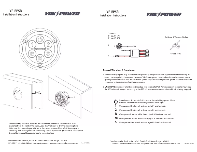 Page 1 de la notice Manuel utilisateur YAK Power YP-RP5