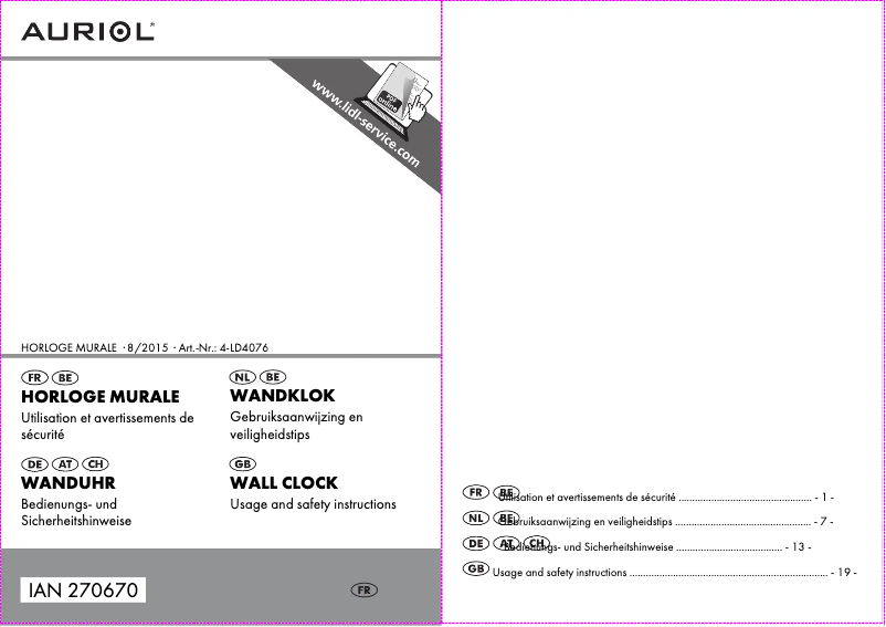 Page 1 de la notice Manuel utilisateur Auriol 4-LD4076