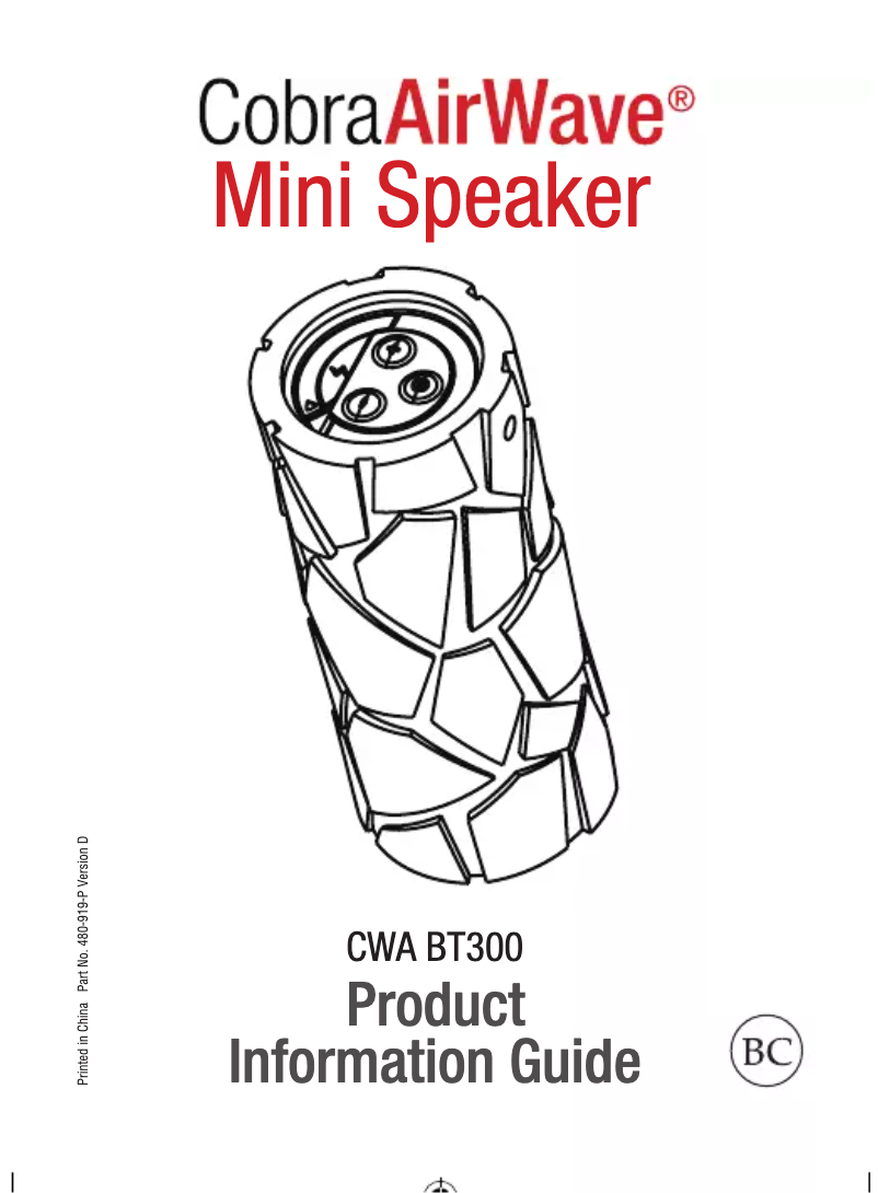 Page 1 de la notice Manuel utilisateur Cobra AirWave CWA BT300