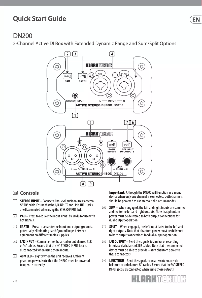 Page n°1 - Guide de démarrage rapide Klark Teknik DN200 V2