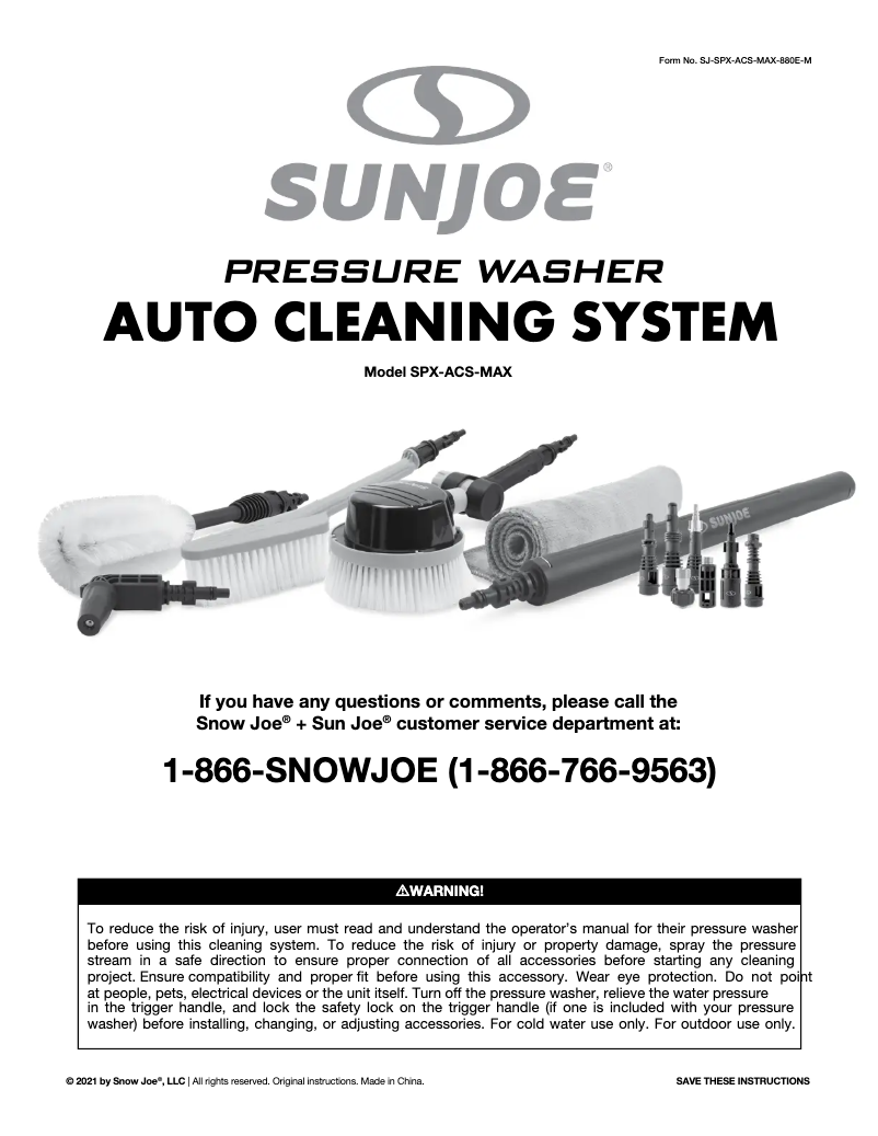 Page 1 de la notice Manuel utilisateur Sun Joe SPX-ACS-MAX