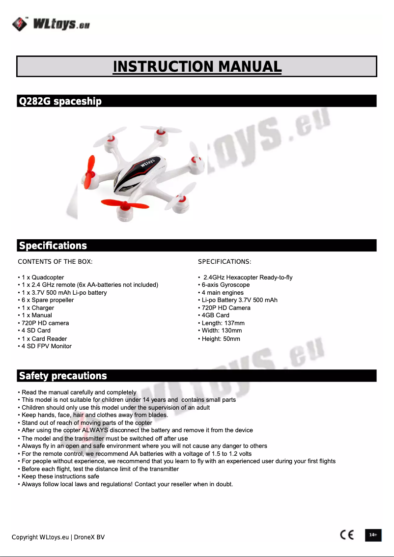 Page 1 de la notice Manuel utilisateur WLtoys Q282G - Spaceship
