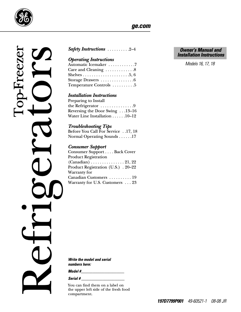Page n°1 - Manuel d'utilisation et d'entretien Hotpoint HTR16ABSRCC