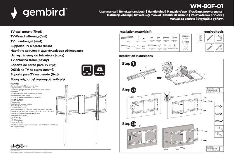 Page 1 de la notice Manuel utilisateur Gembird WM-80F-01