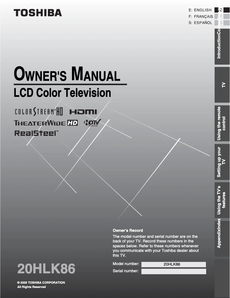 Página 1 del manual Manual de usuario Toshiba 20HLK86