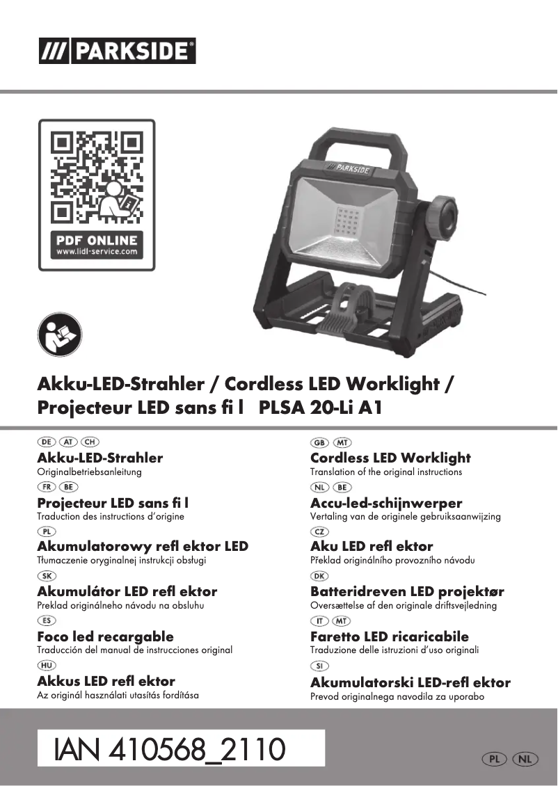 Page 1 de la notice Manuel utilisateur Parkside PLSA 20-Li A1