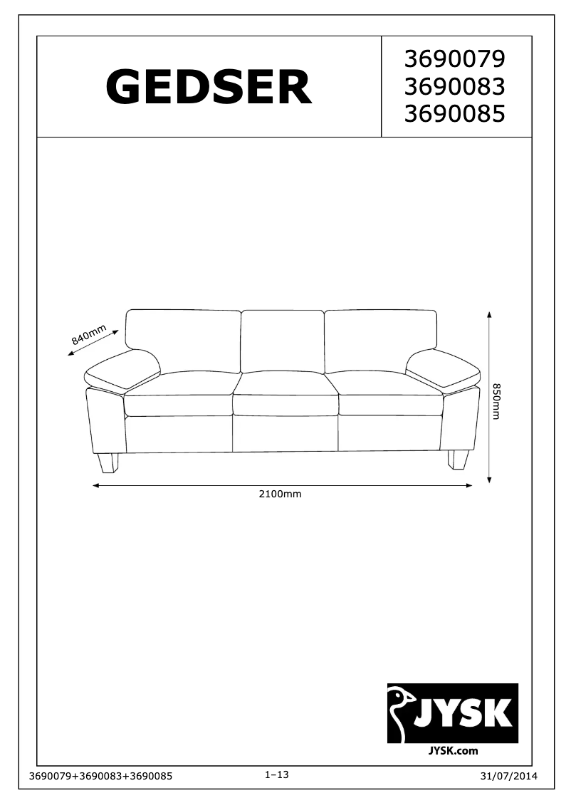 Página 1 del manual Manual de usuario JYSK Gedser (210x85x84)