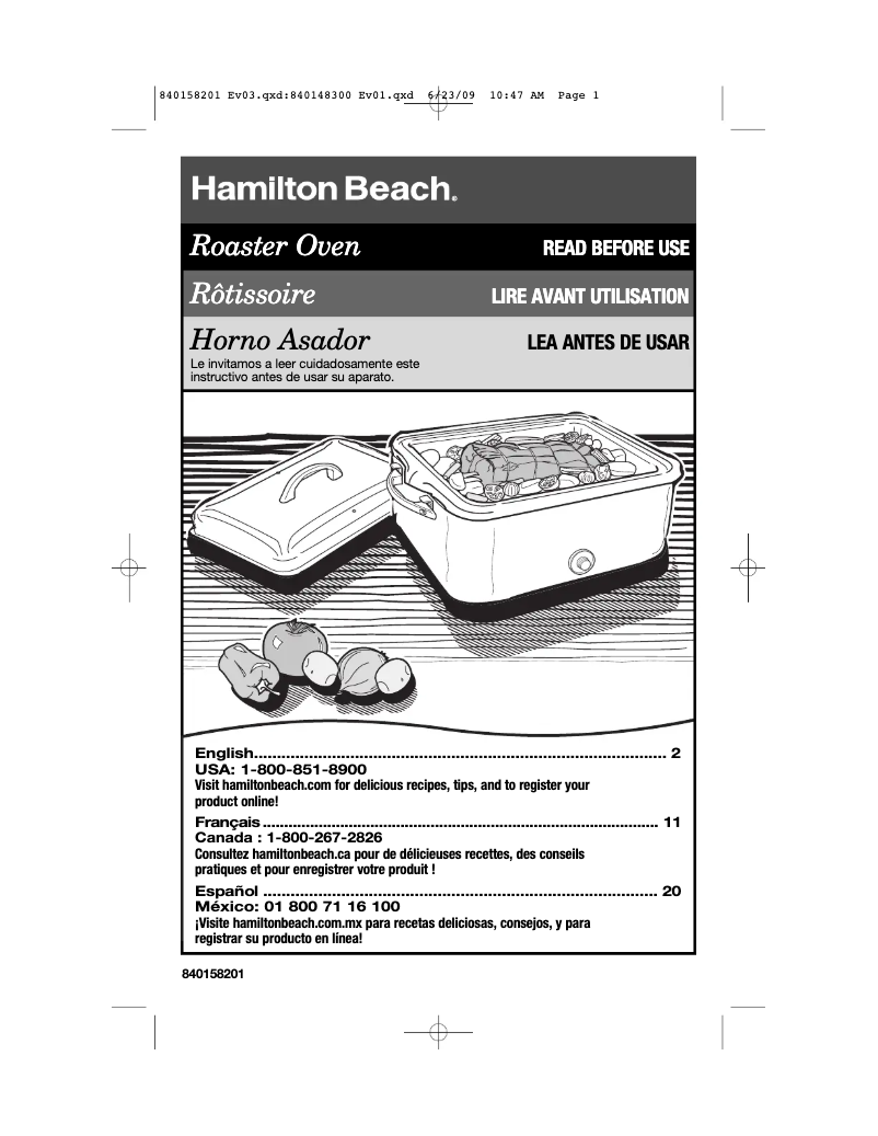 Page 1 de la notice Manuel utilisateur Hamilton Beach 32184