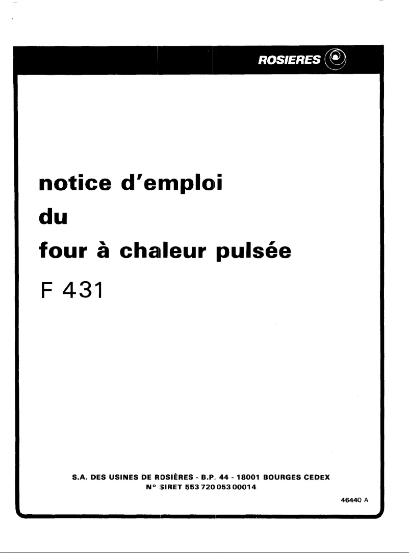 Page 1 de la notice Manuel utilisateur Rosieres F 431
