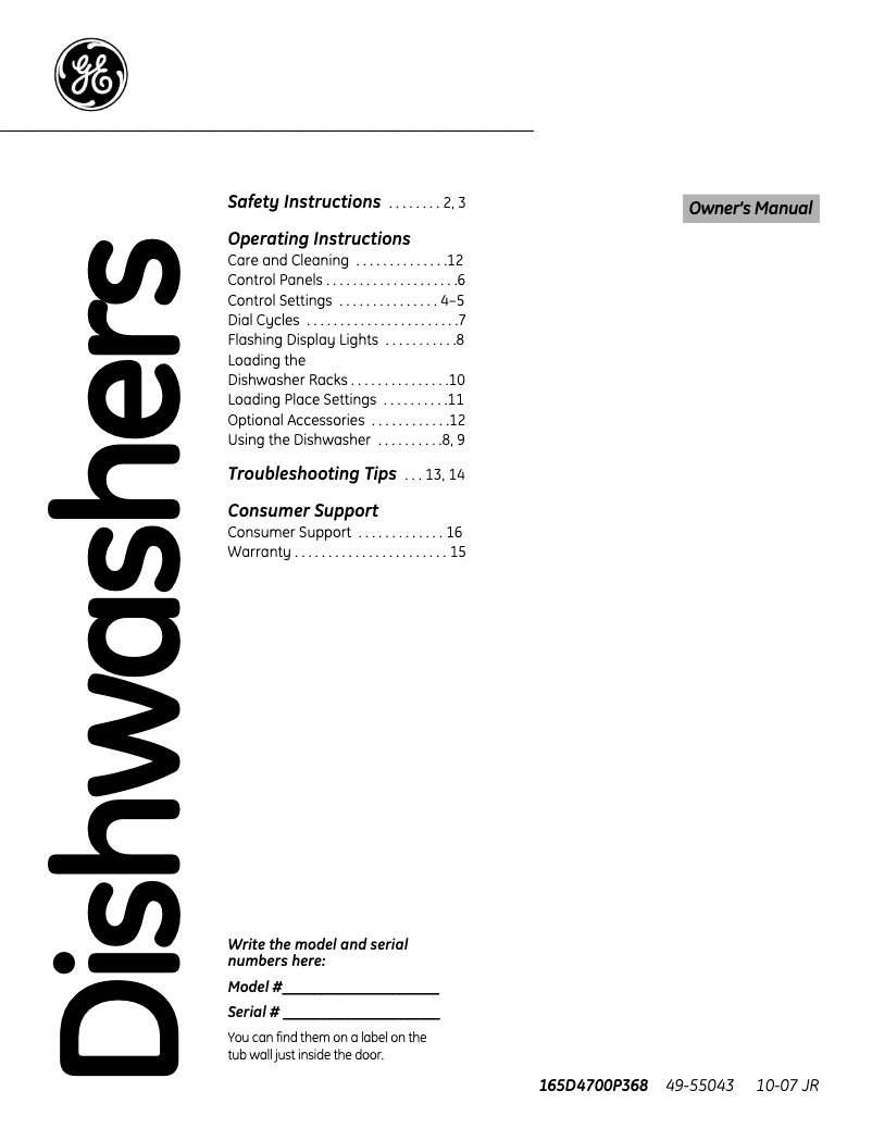 Page 1 de la notice Manuel d'utilisation et d'entretien GE GSM2200NBB