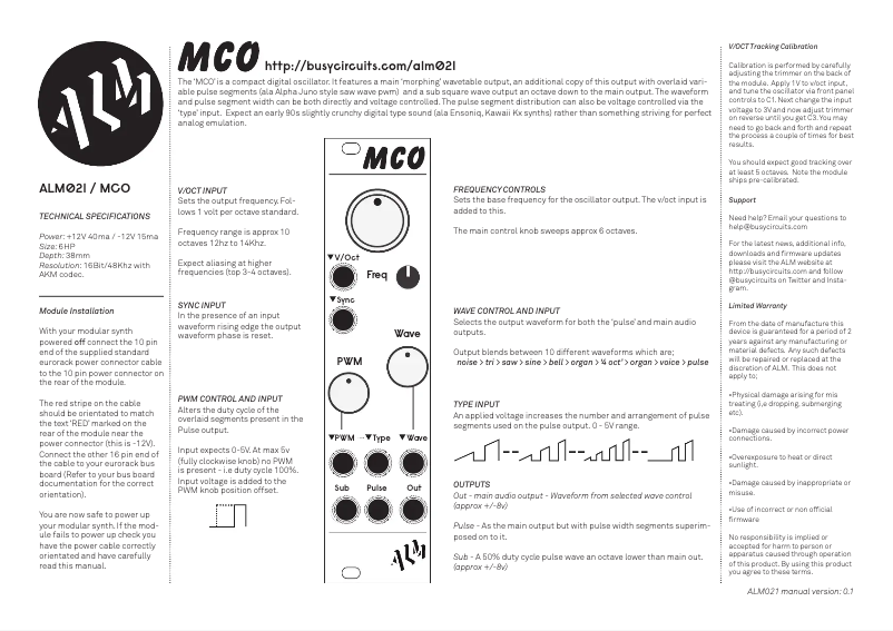 Page n°1 - Manuel utilisateur ALM MCO ALM-021