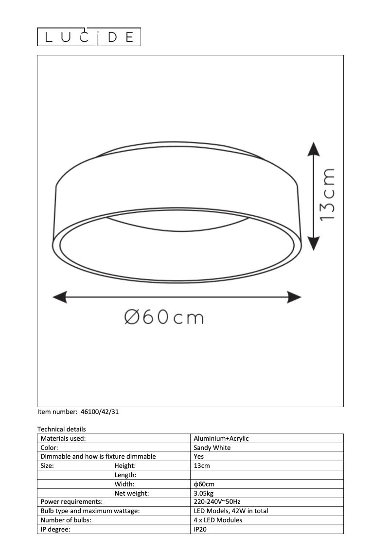 Page 1 de la notice Manuel utilisateur Lucide Talowe 46100/42/31