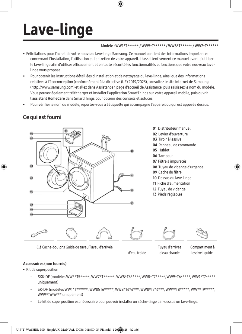 Page n°1 - Manuel utilisateur Samsung WW80T754DBH