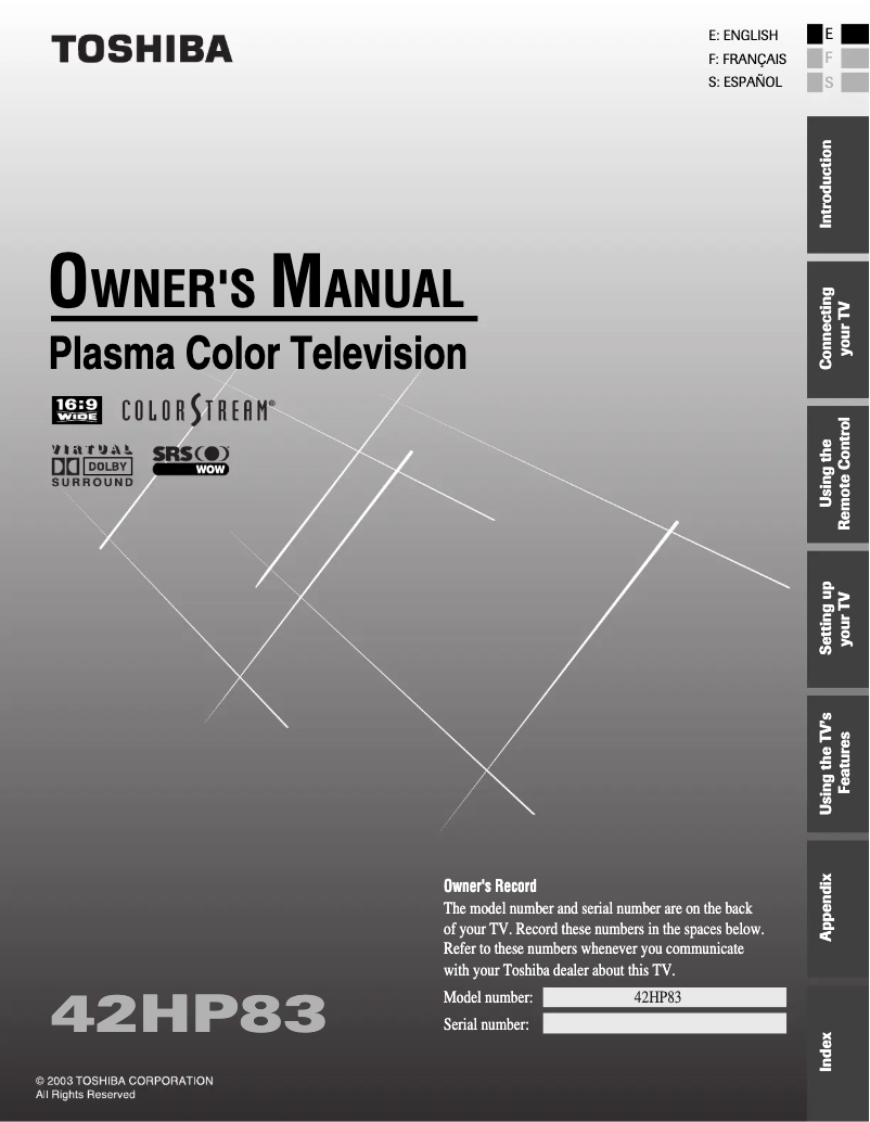 Page n°1 - Manuel utilisateur Toshiba 42HP83