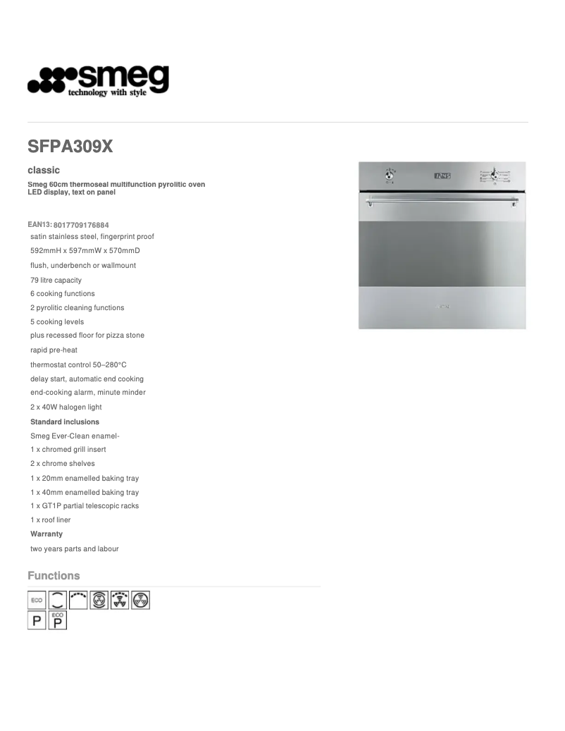 Page 1 de la notice Manuel utilisateur Smeg SFPA309X