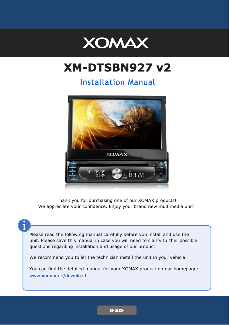 Page 1 de la notice Manuel utilisateur Xomax XM-DTSBN927-V2