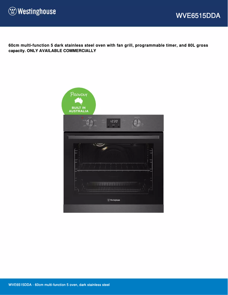 Page 1 de la notice Fiche technique Westinghouse WVE6515DDA