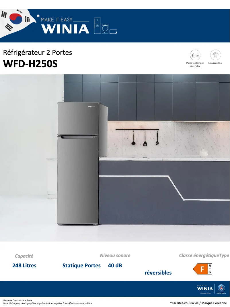 Page n°1 - Fiche technique Winia WFD-H250S