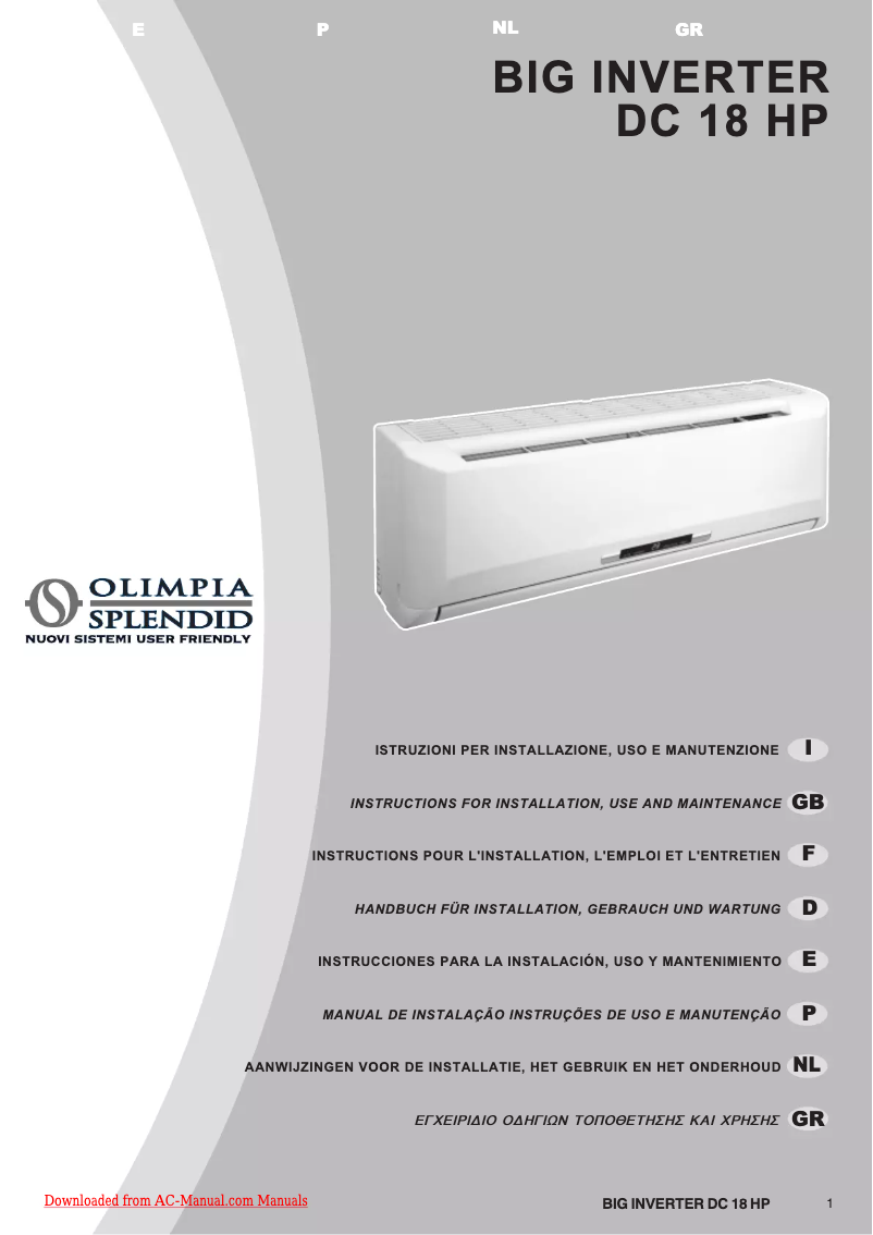Página 1 del manual Manual de usuario Olimpia Splendid Big inverter DC 18