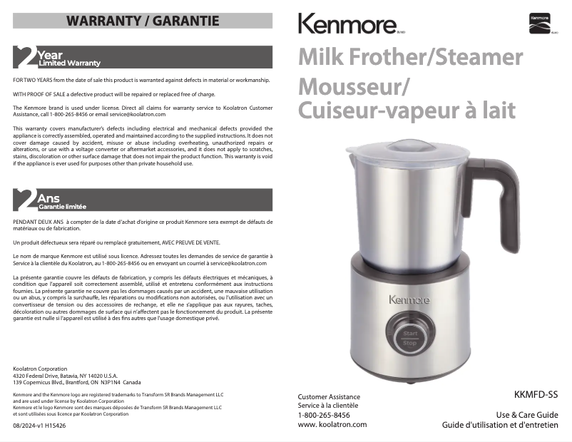 Page 1 de la notice Manuel utilisateur Kenmore KKMFD-SS
