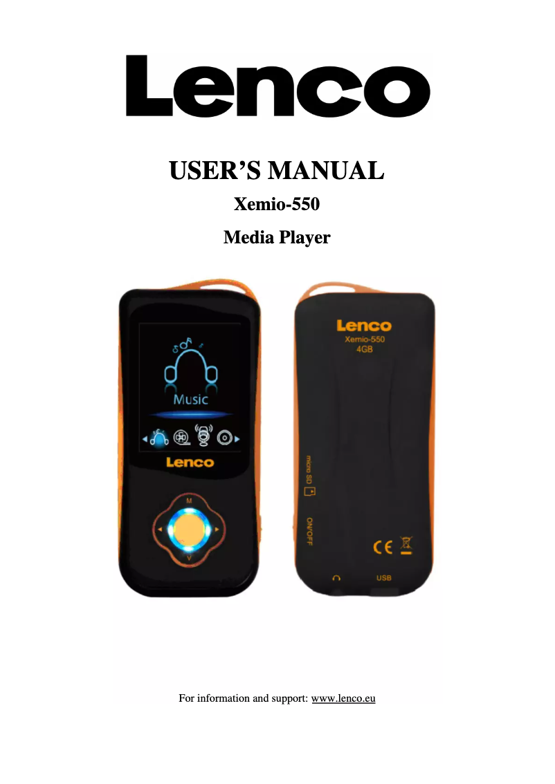 Page 1 de la notice Manuel utilisateur Lenco Xemio-550