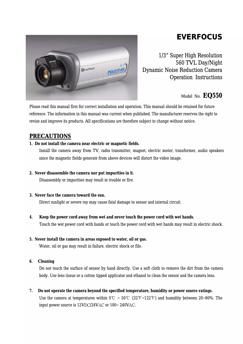 Page n°1 - Manuel utilisateur EverFocus Polestar EQ550