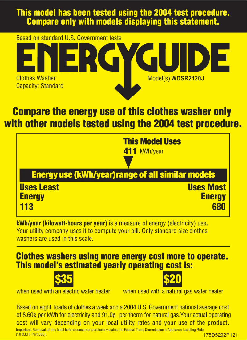 Page n°1 - Label énergétique GE WDSR2120JWW