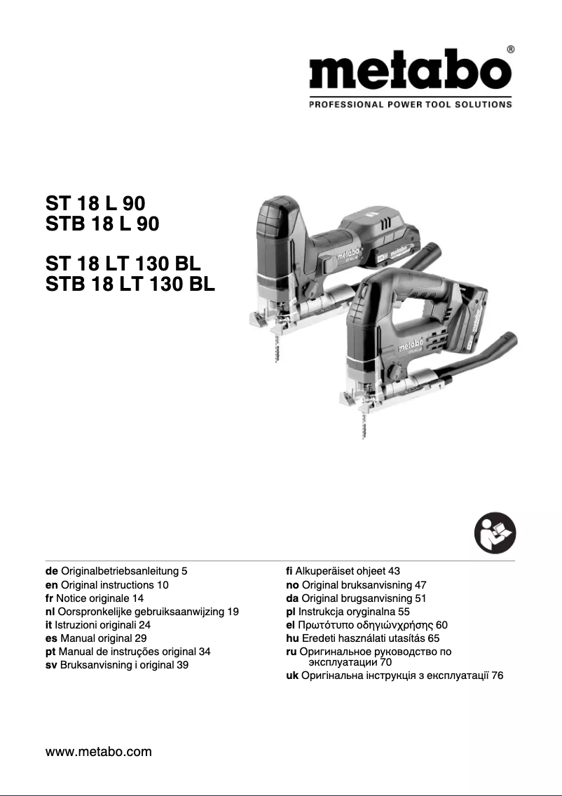 Page 1 de la notice Manuel utilisateur Metabo STB 18 LT 130 BL