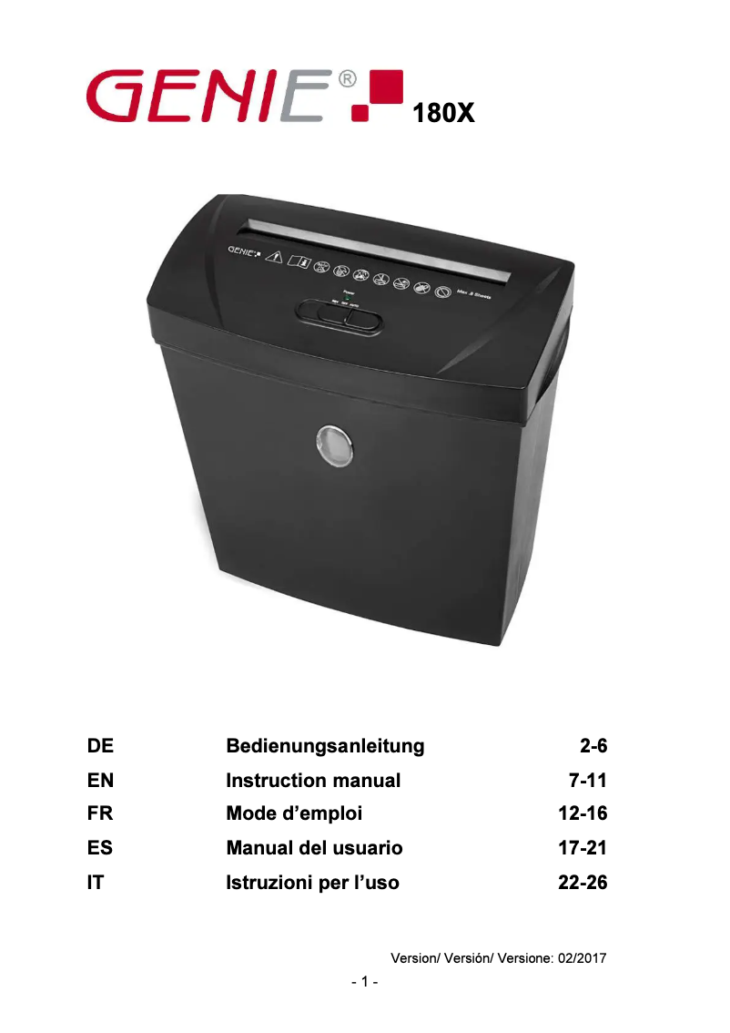 Image de la première page du manuel de l'appareil 180X