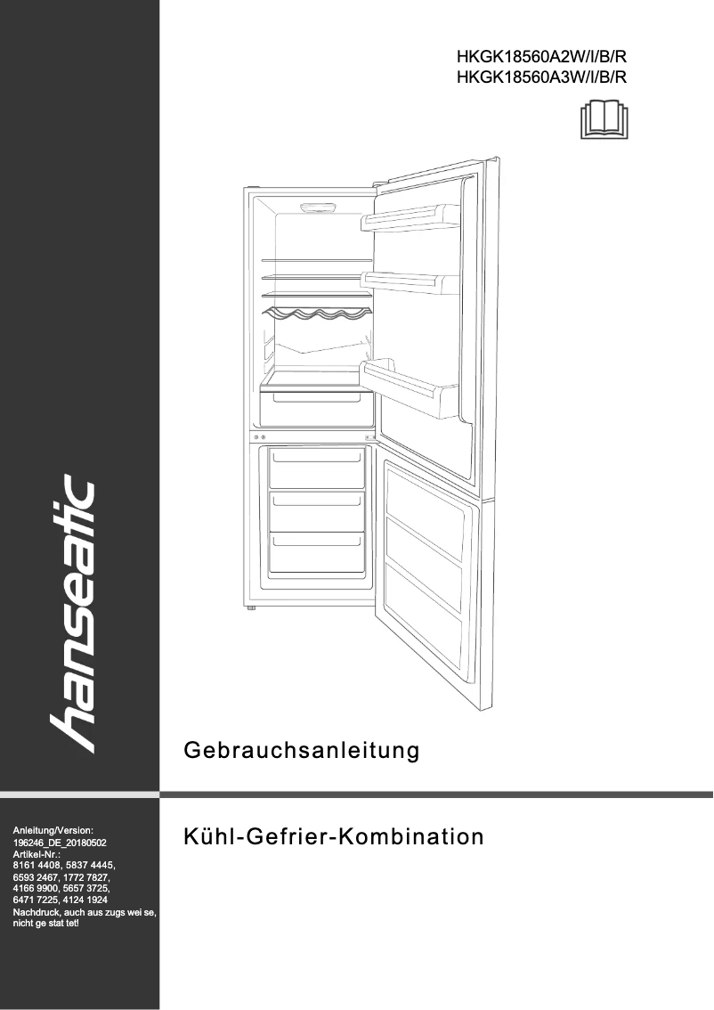 Page n°1 - Manuel utilisateur Hanseatic HKGK18560A2W