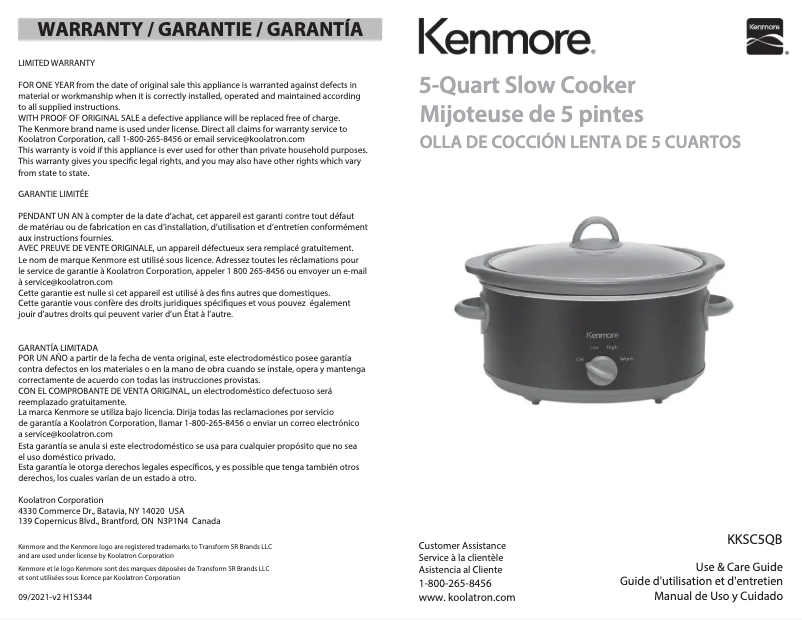 Page 1 de la notice Manuel utilisateur Kenmore KKSC5QB